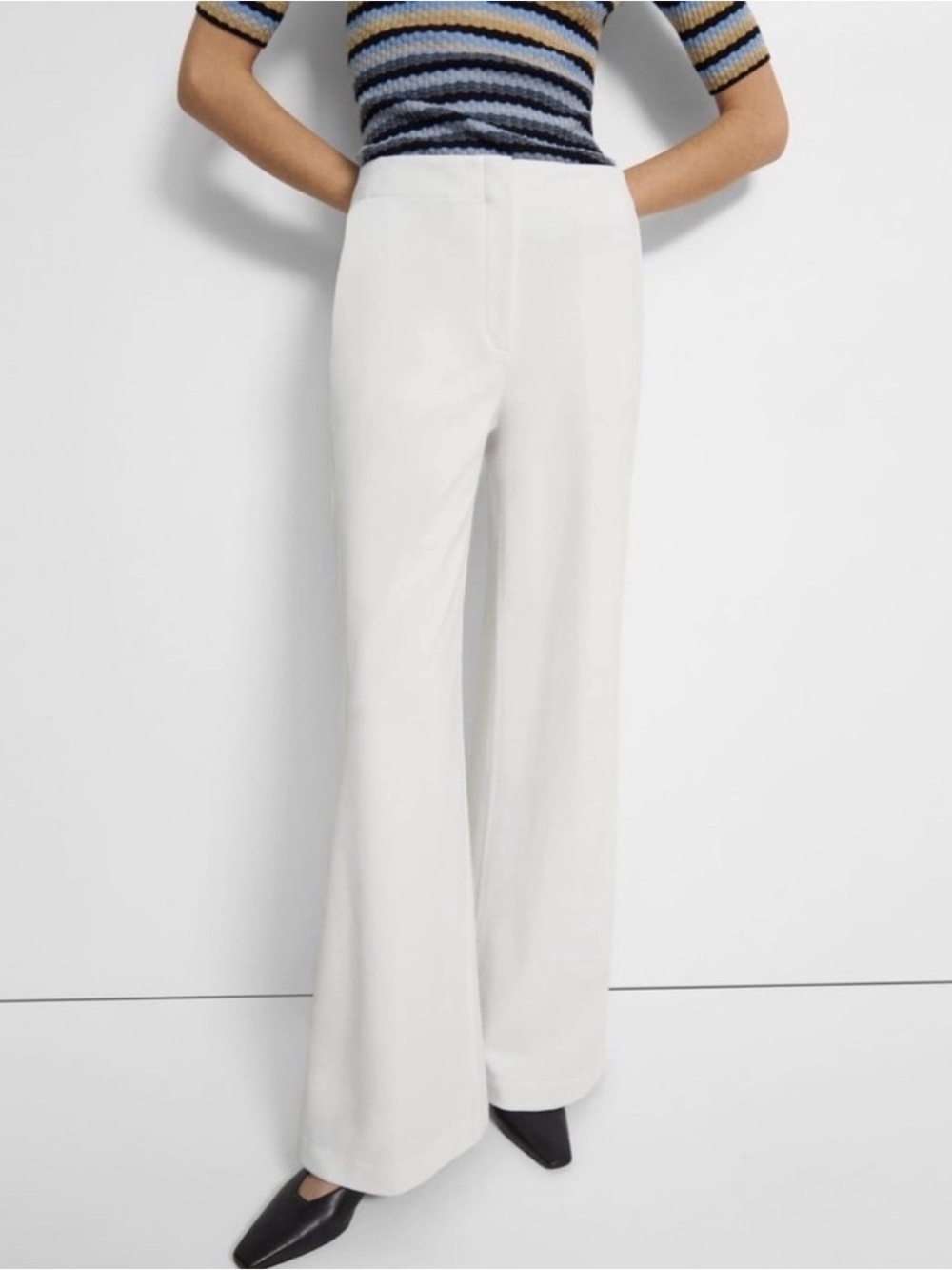 Theory Terena Precision Ponte Wide Leg Pants Trousers Creamy White 12 NWT